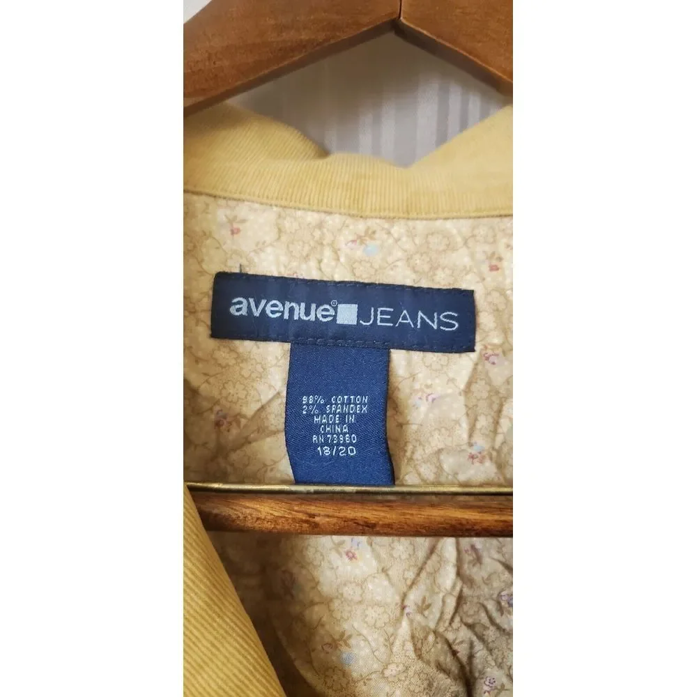 Avenue Jeans Tan Corduroy Jacket‎ Embroidery Size 18/20